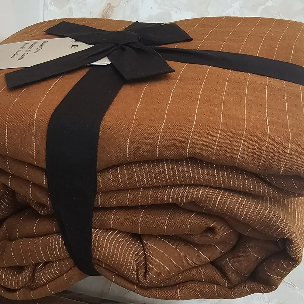 **European Flax Linen Graduated Stripe King Duvet Cover & Euro Shams Amber